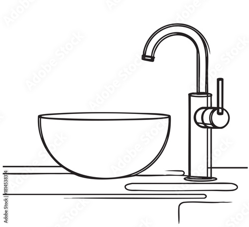 Continuous single line sketch drawing of washbasin wash basin sink abstract