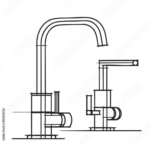 Abstract Continuous single line sketch drawing of washbasin wash basin sink abstract