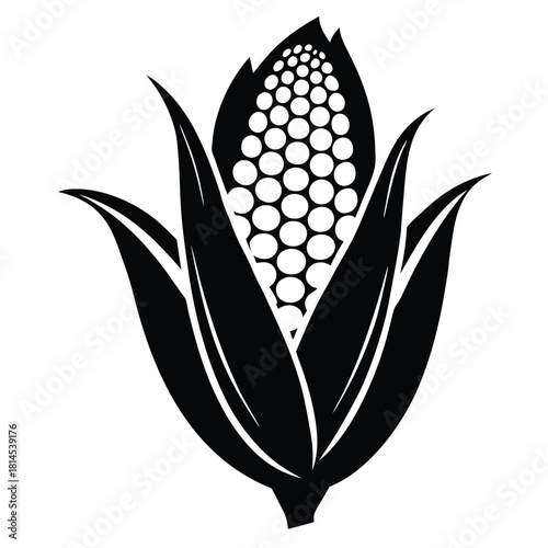 corn cob black and white silhouette on white background