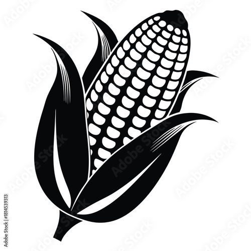 corn cob black and white silhouette on white background