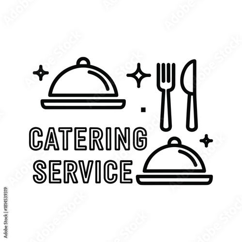 Catering service line art icon with food cloches and cutlery, isolated on