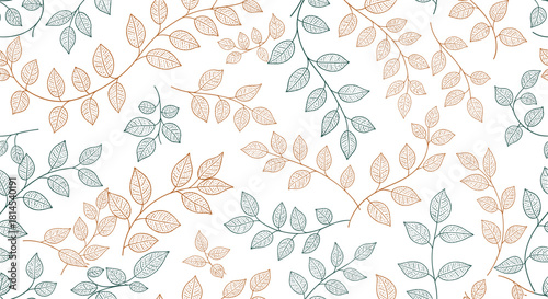 Seamless pattern of stylized leaves on white background with two color options.