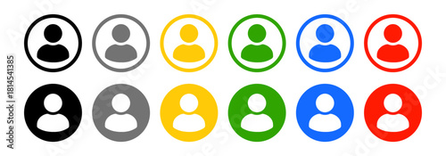 Colorful user avatar icon set, profile person symbol in circle, flat silhouette buttons vector transparent background