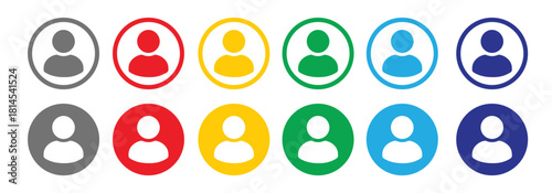 User avatar icon set, profile symbol, flat person icon in circle, button illustration, user line icon collection, round profile avatar vector