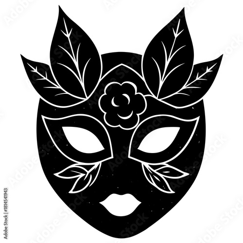 Decorative masquerade mask with floral accents silhouette isolated on white background