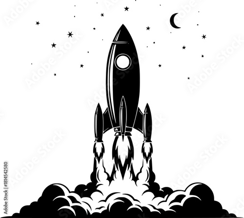 
Illustration of a rocket launching into space isolated on white background space exploration concept