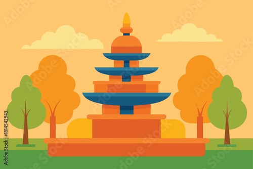 Ornate tiered fountain vector illustration in a park Vector
