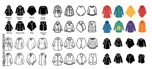 Women's outerwear collection: coats, ponchos, hoodies
