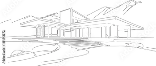 Luxury apartments or house sketch drawing vector silhouette line art design.