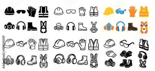 Variety of safety equipment icons and illustrations