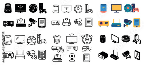 Home technology icons: gadgets and devices