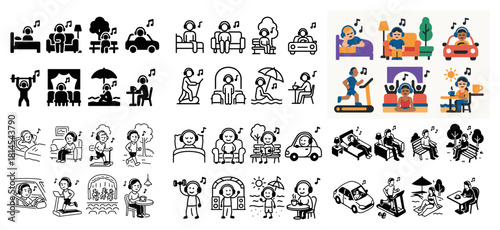 Diverse activities of everyday life in fun icons