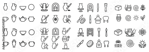 Pottery tools and techniques icon set collection