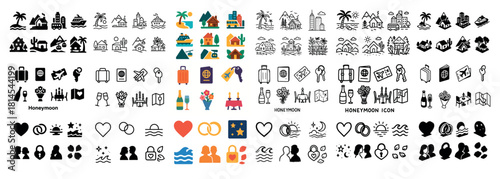 Honeymoon icons collection for travel and romance