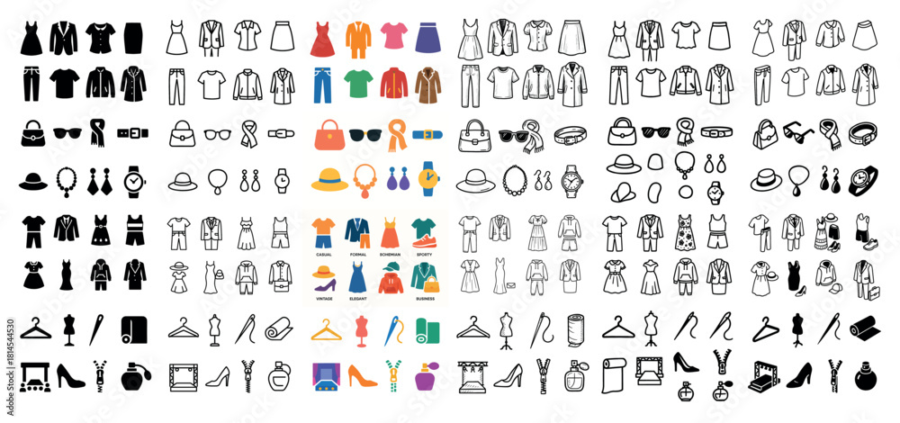 Obraz premium Fashion and accessories icons in various styles