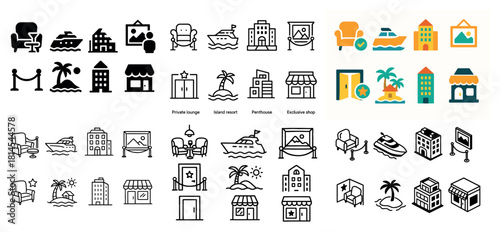 Travel icons collection: resorts, cruises, shopping