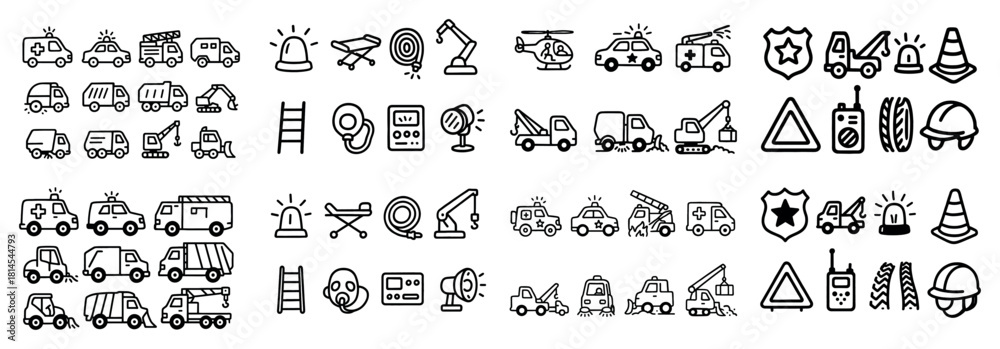 Fototapeta premium Vehicle icons set for emergency and construction