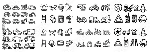 Vehicle icons set for emergency and construction