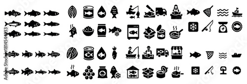 Fish icon set featuring seafood and fishing symbols