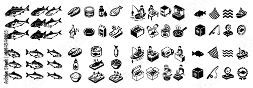 Fishing and seafood icons and illustrations