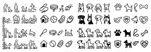 Simple pet icons set for animal care and training
