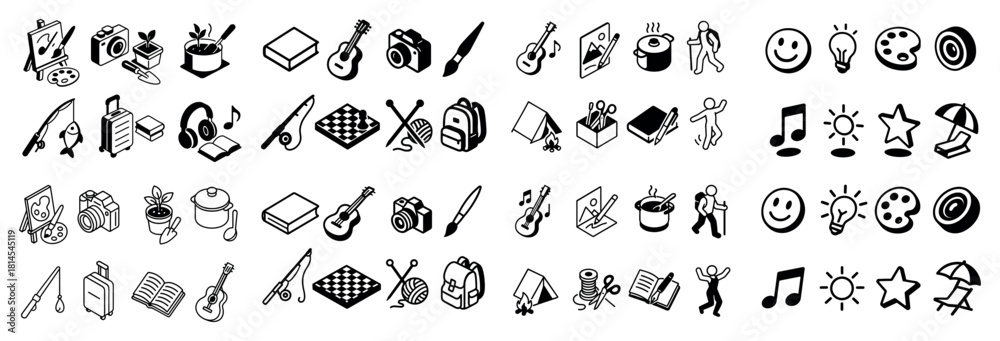 Fototapeta premium Diverse hobbies and arts icons collection