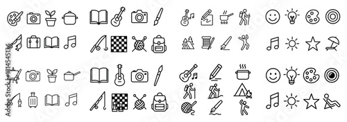 Diverse line art icons of hobbies and activities