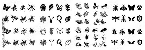 Collection of various insect silhouettes in black