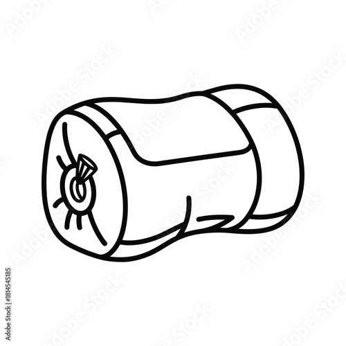 Black and white line art drawing of a small, cylindrical object, possibly a battery or small electronic component, isolated on