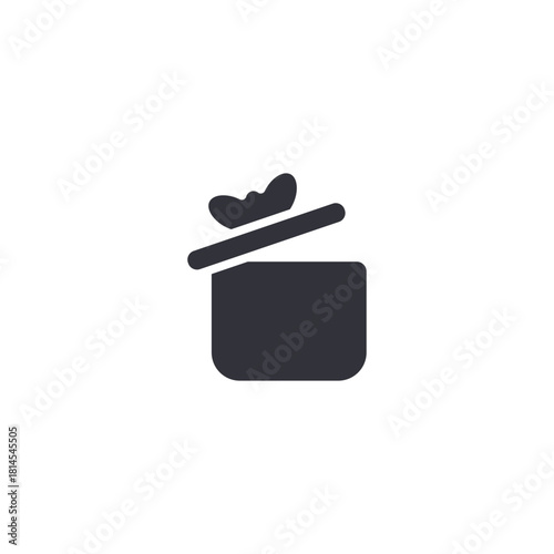 Open gift box icon showing the lid slightly ajar with a bow, symbolizing an unwrapped present, prize reveal, surprising discovery, and excitement in a modern solid glyph style.
