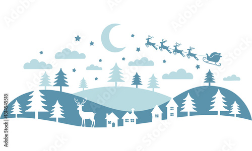 Deer in winter christmas landscape  vector  illustration, easily editable. 