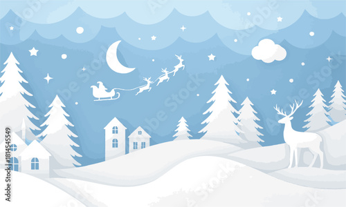 Winter christmas landscape vector illustration, easily editable. 
