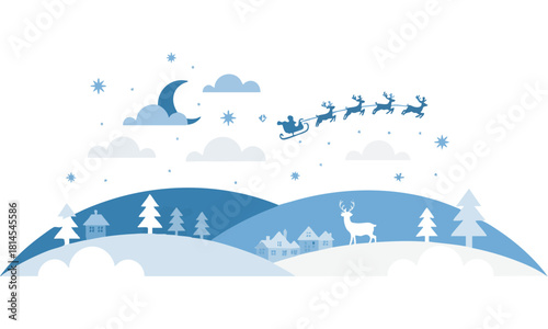 Santa sleigh winter landscape vector
 illustration, easily editable. 