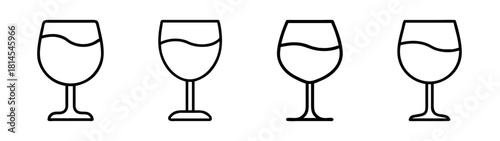 Line art collection of four wine glass icons for drink designs
