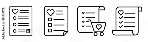 Wishlist, shopping cart, and checklist line icons set concept
