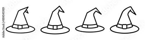 Four simple outline witch hats for halloween or magic themes