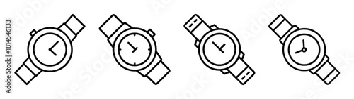 Minimalist line art wristwatch icons representing timekeeping