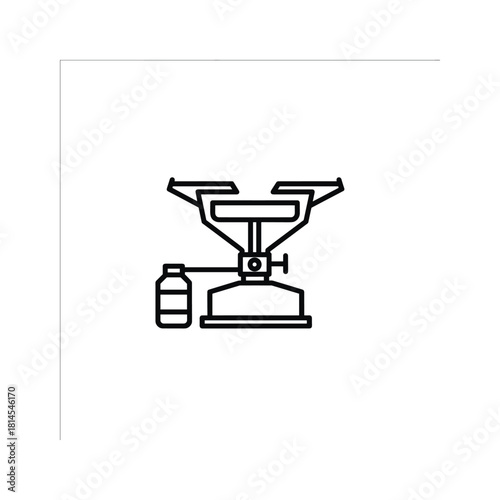 Outline icon of a portable camping gas stove with fuel canister, isolated on