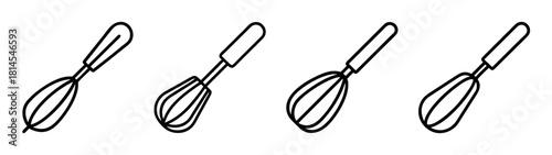 Kitchen whisk cooking tool icon set for baking and culinary use