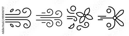 Wind and propeller airflow vector line art icons equation set
