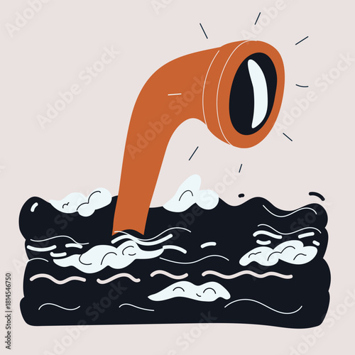 Vector illustration of a periscope emerging from ocean waves symbolizing observation and stealth