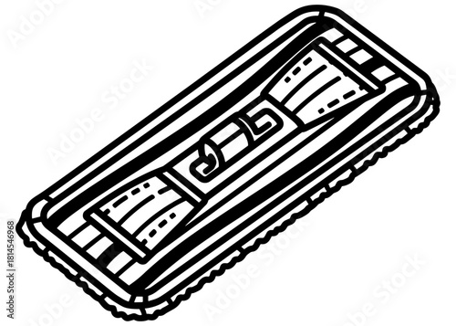 Rectangular flat mop head vector illustration. Microfiber floor cleaning pad or duster refill sketch with textured bottom isolated on white background.