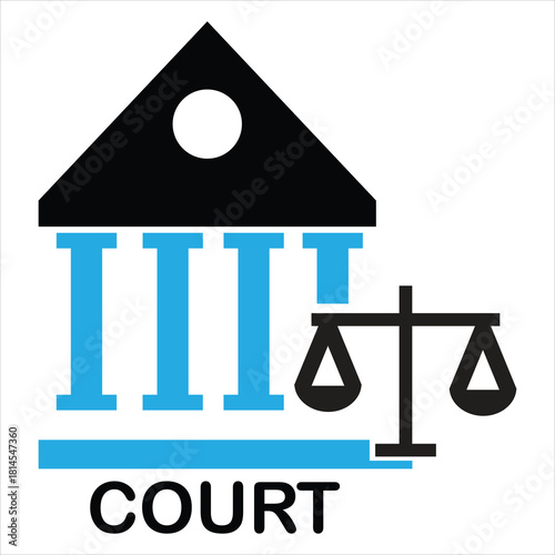 Court building icon with scales of justice on white background vector illustration