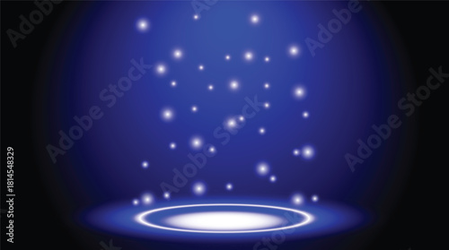 Glowing blue stage with floating light particles platform