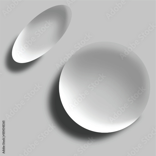 Two translucent glass shapes a circle and an oval with subtle shadows on a gray background ideal for design elements