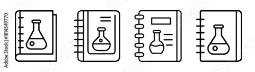 Laboratory notebook icons showing science experiments research