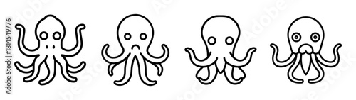 Minimalist line art octopus icons with different expressions vector