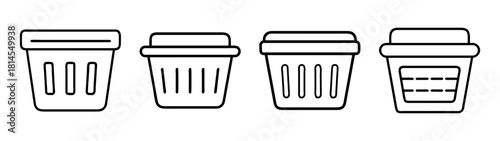 Recycle bin and trash can line icons set for waste management