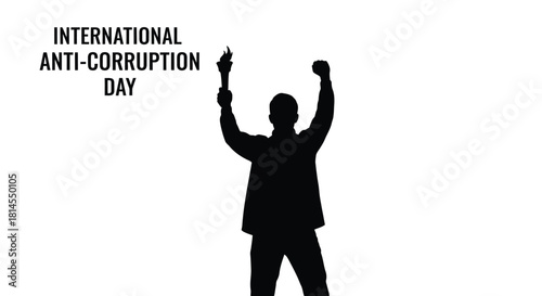 Silhouette of a person raising hands in celebration of international anti corruption day
