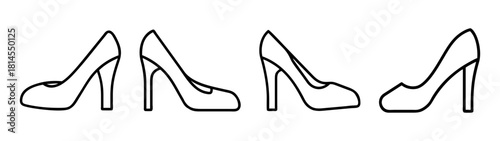 Elegant high heel shoes line art vector illustration collection